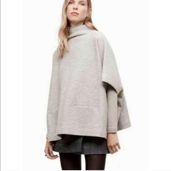 Wilfred XXS light grey wool poncho - Picture 2 of 5